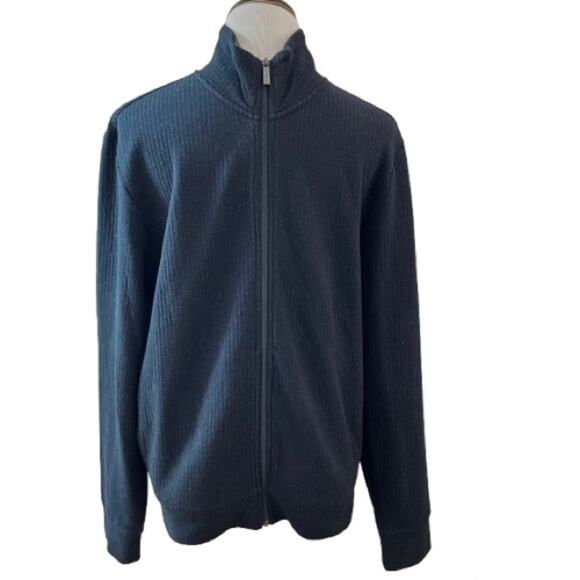 EUC Perry Ellis Dark Navy Pinstripe Zip Up Jacket with Stand-Up Collar. Size L - Picture 4 of 9